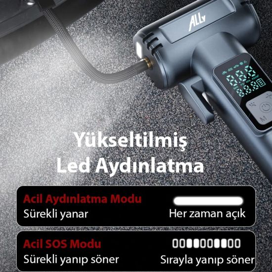 Ally ST-5530 Dijital Şarjlı Araç Lastik Hava Şişirme Pompası Powerbank