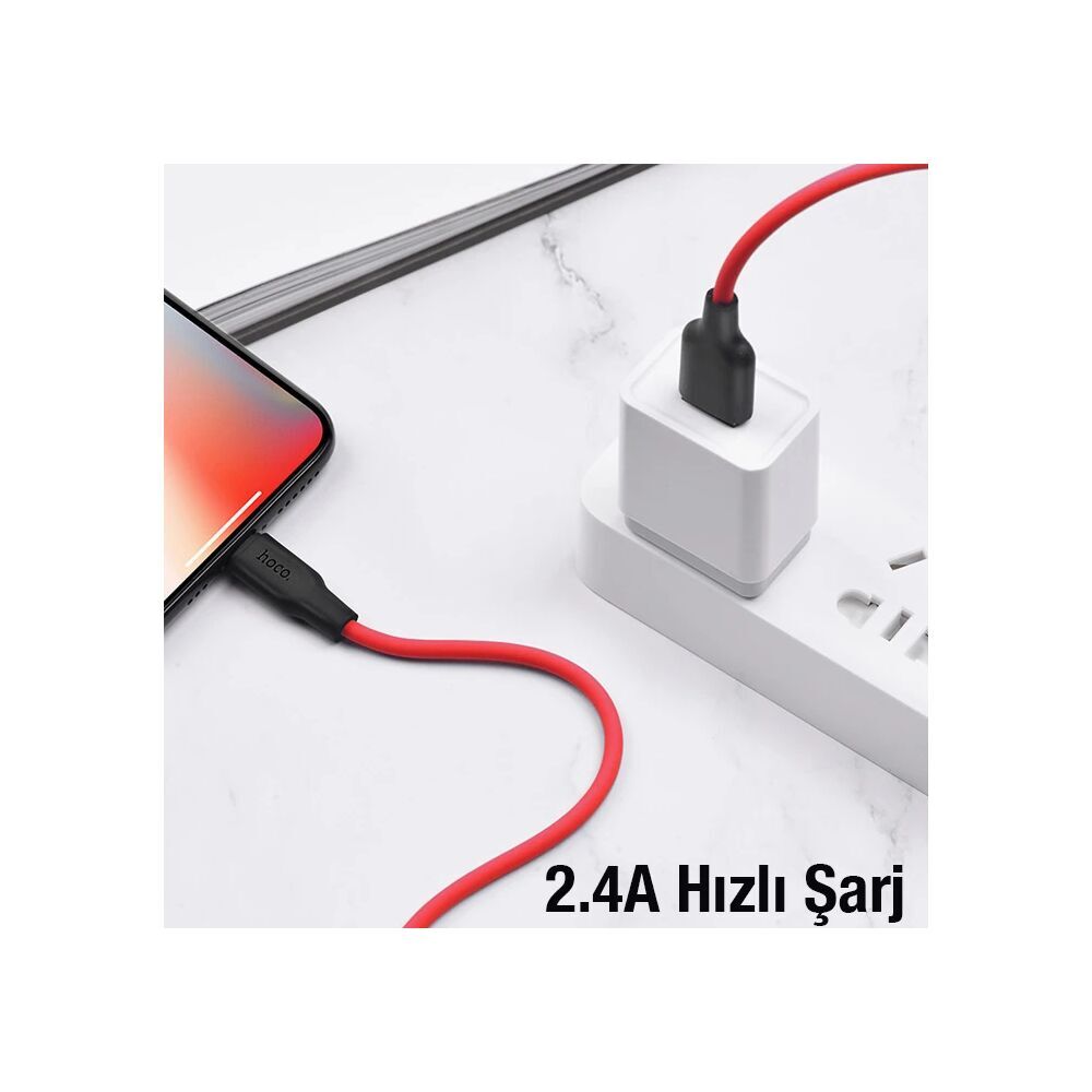 HOCO X21 Plus USB to iPhone Lightning Silikon Hızlı Şarj ve Data Kablo