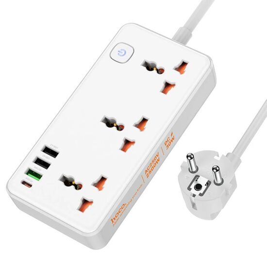 AC8A 2500W 3 Priz + 3 USB + 30W Type-C Multifonksiyonel Priz Çoğaltıcı