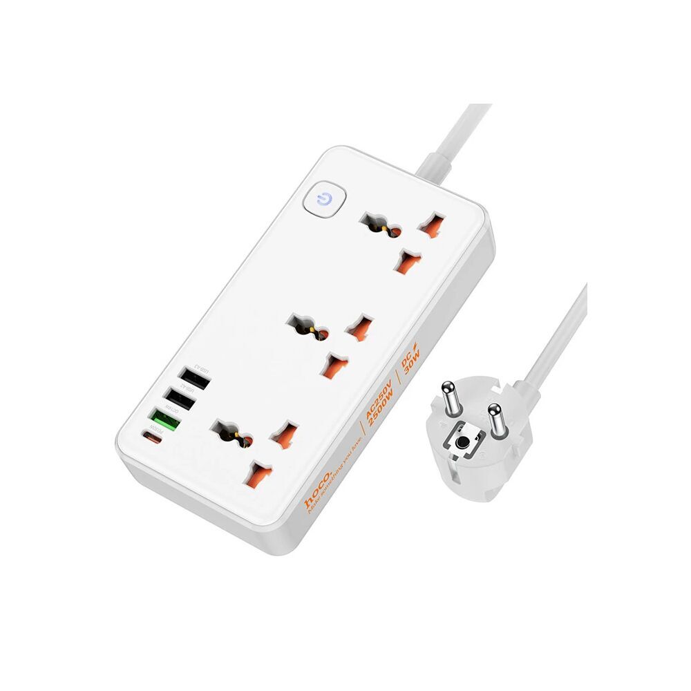 AC8A 2500W 3 Priz + 3 USB + 30W Type-C Multifonksiyonel Priz Çoğaltıcı