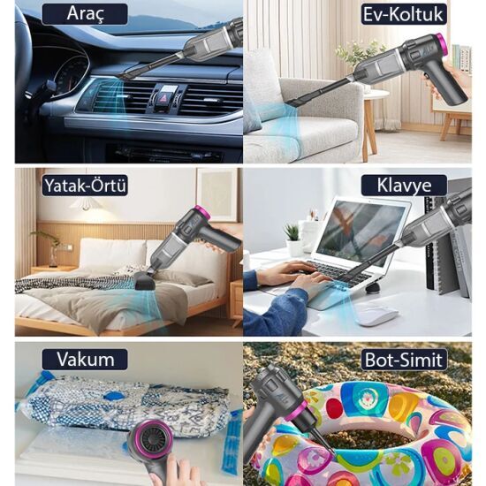 ALLY 14000pa Güçlü Portatif 2 Kademeli Tasinabilir Vakumlu Kablosuz Üf