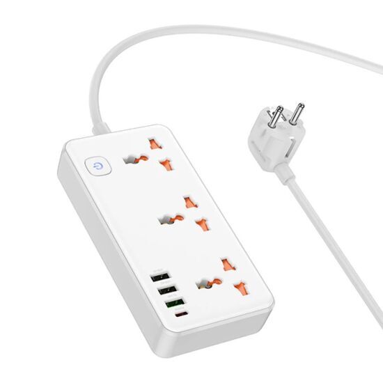 AC8A 2500W 3 Priz + 3 USB + 30W Type-C Multifonksiyonel Priz Çoğaltıcı