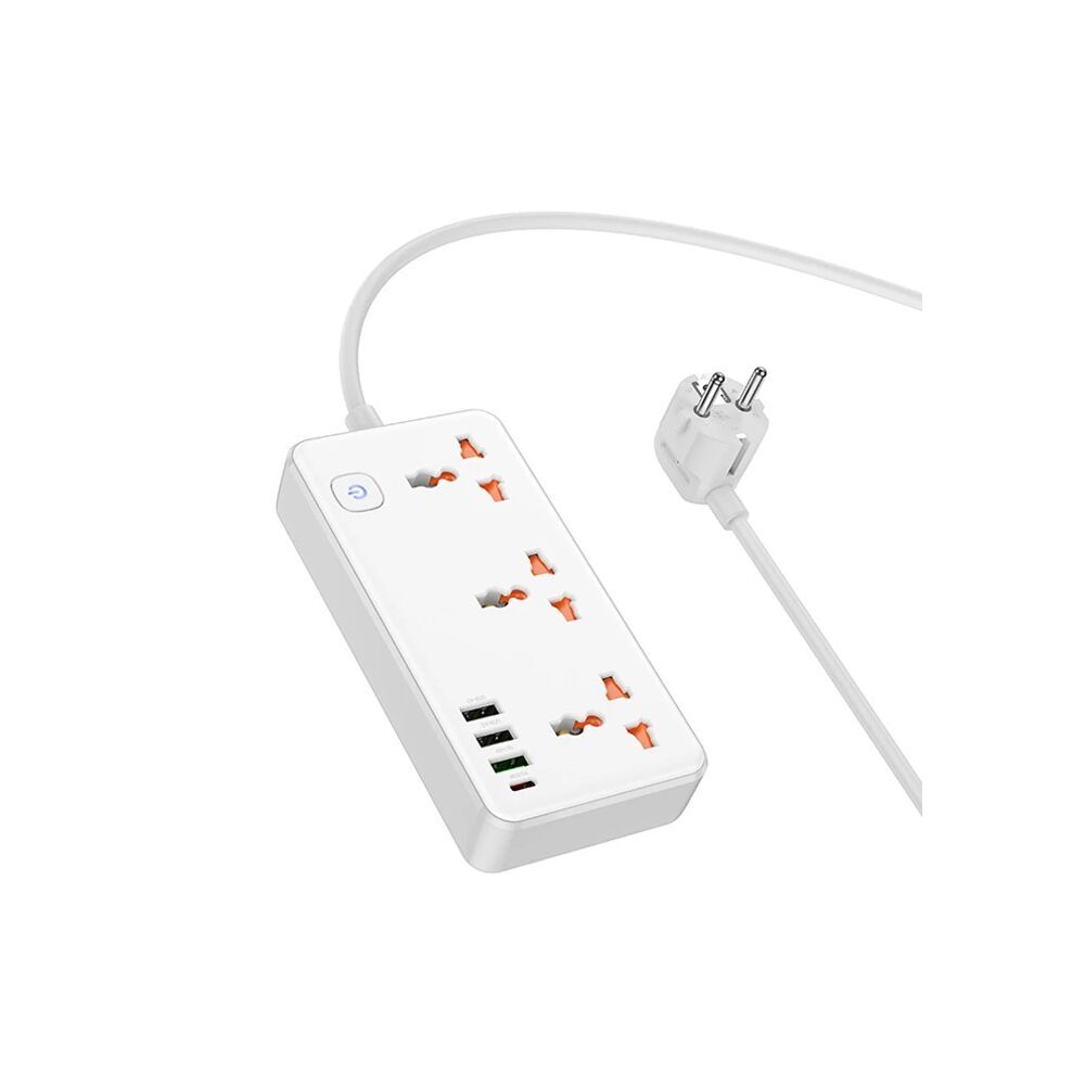 AC8A 2500W 3 Priz + 3 USB + 30W Type-C Multifonksiyonel Priz Çoğaltıcı