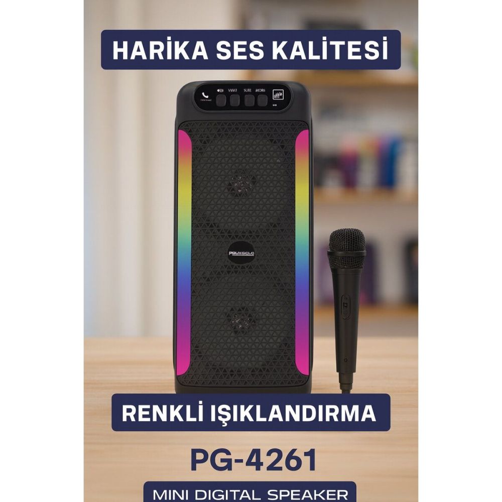 Taşınabilir Şarjlı Hoparlör USB SD Kart AUX Girişli