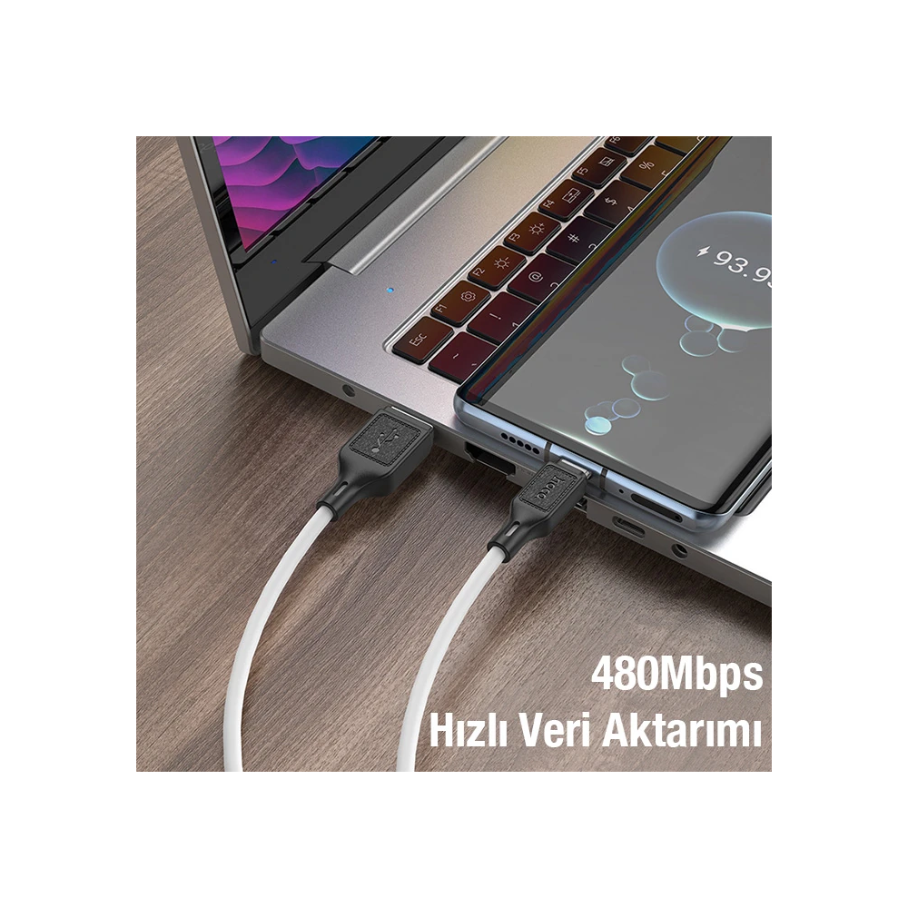 HOCO X90 USB to Type-C 3A Silikon Hızlı Şarj ve Data Kablosu
