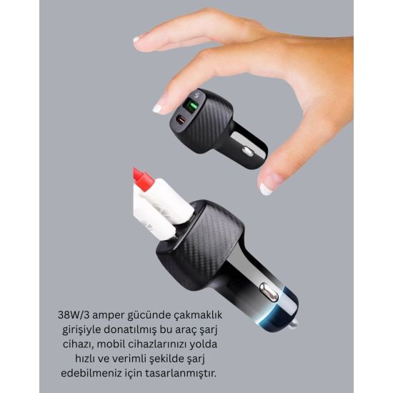 Type-C Girişli Araba Çakmaklık Şarj Cihazı 38W Oto Çakmaklık