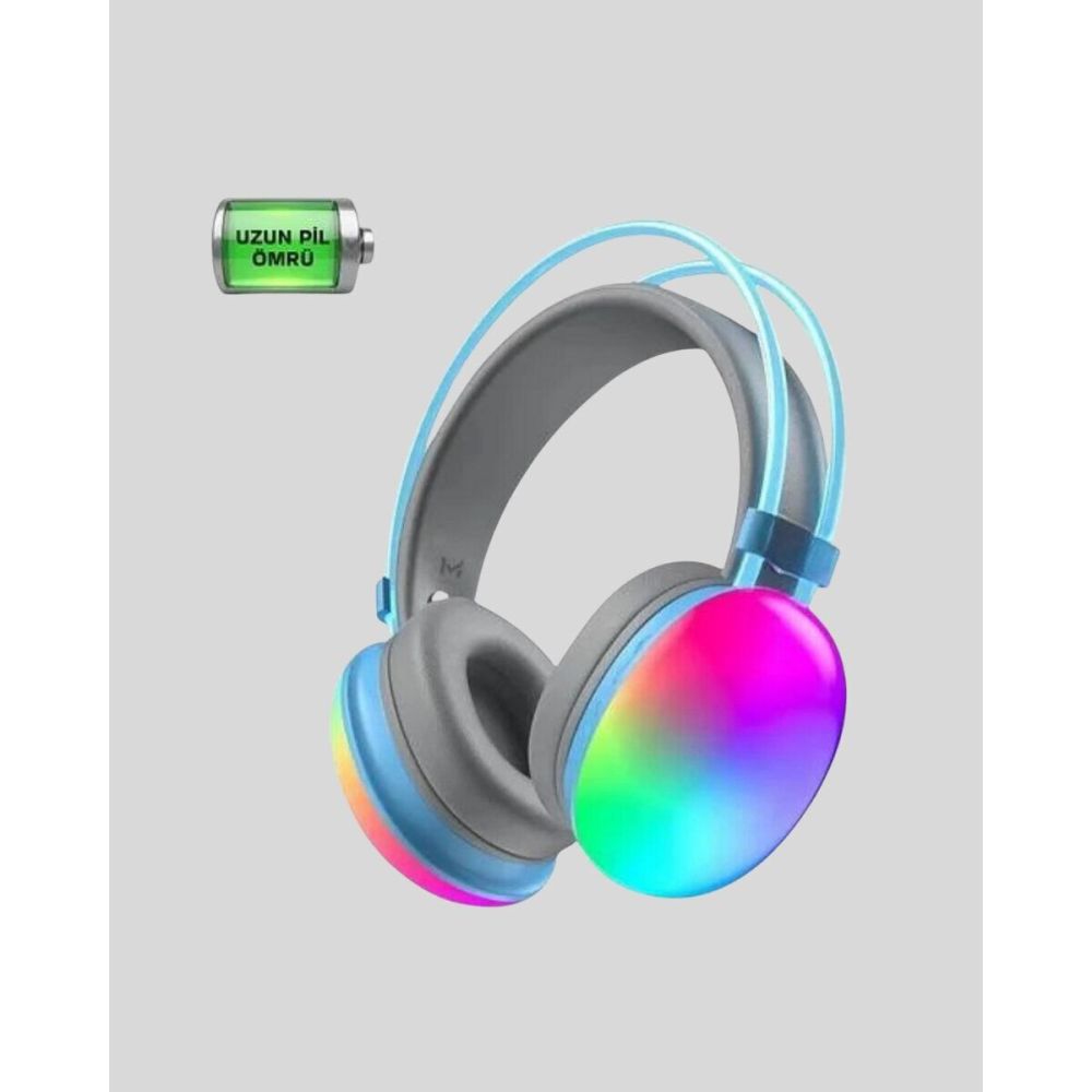 RGB Işıklı Yüksek Ses Kaliteli Kablosuz Kulak Üstü Bluetooth Kulaklık