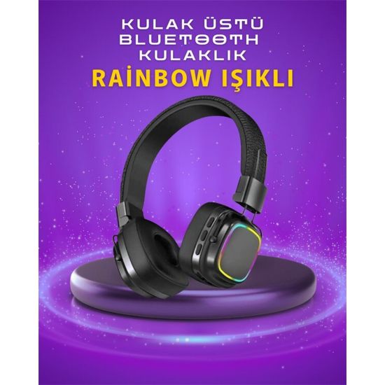 Bluetooth 5.3 Rainbow Işıklı Kulak Üstü Kablosuz Kulaklık