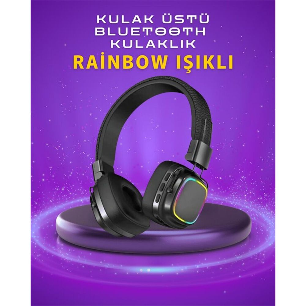 Bluetooth 5.3 Rainbow Işıklı Kulak Üstü Kablosuz Kulaklık