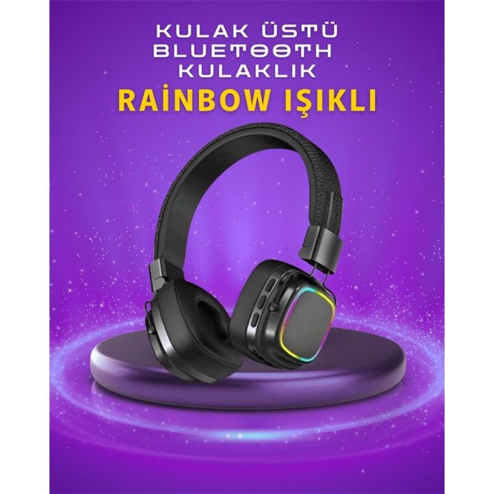 Bluetooth 5.3 Rainbow Işıklı Kulak Üstü Kablosuz Kulaklık