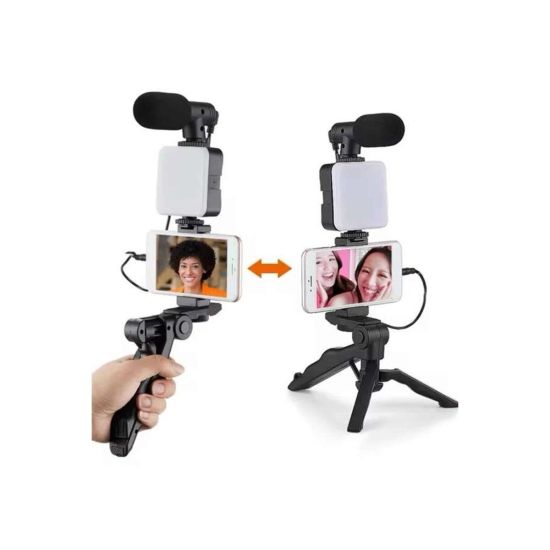 Telefon Tutucu Mini Mikrofonlu Tripod Vlog Çekim Video