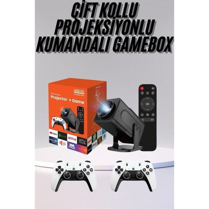 Çift Kollu Game Box Projeksiyon Cihazı Kumandalı Android Tv Dahili Hop