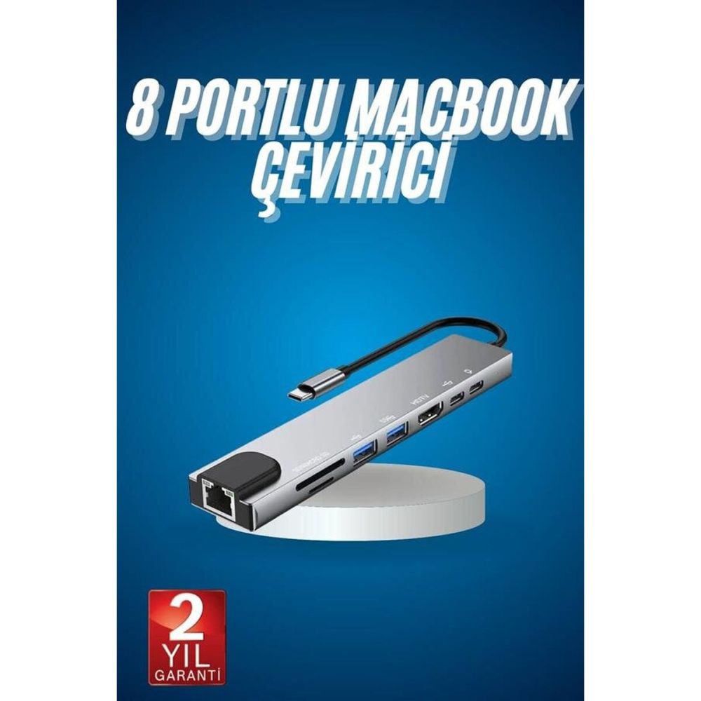 8 Port Çoklayıcı Macbook Ile Uyumlu Çoğaltıcı Type-C dönüştürücü TF SD