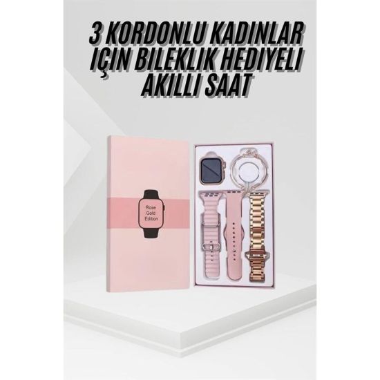 Akıllı Saat 3 Kordonlu Ve Aksesuarlı Bayanlar Için Şık Rose renk