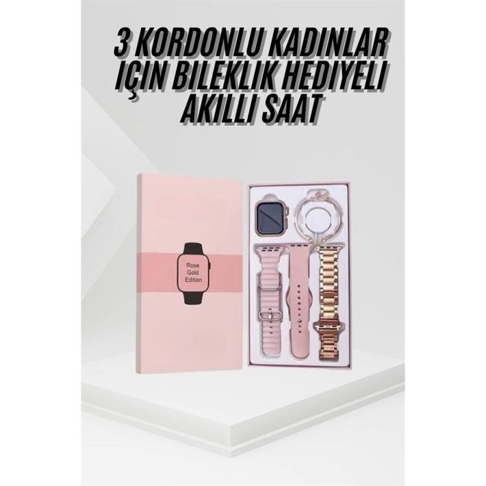Akıllı Saat 3 Kordonlu Ve Aksesuarlı Bayanlar Için Şık Rose renk