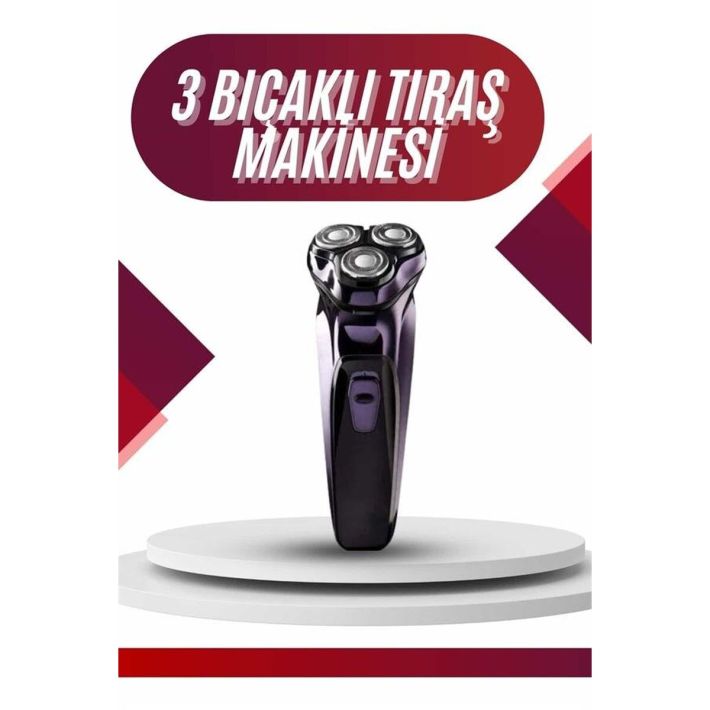 3 Bıçaklı Döner Başlıklı Sakal Sıfır Alma Tıraş Makinesi Profesyonel P