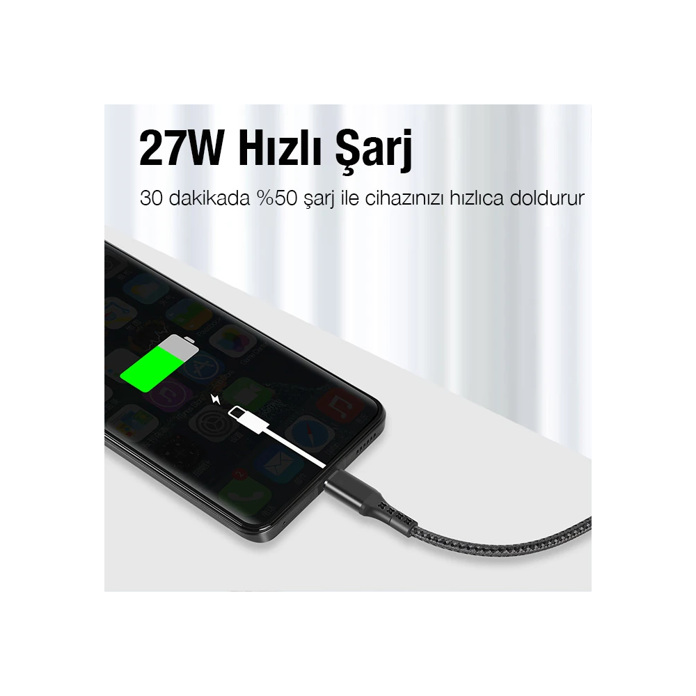 ALLY 1mt 27W Type-C To iPhone Lightning Süper Hızlı Data ve Şarj Kablo