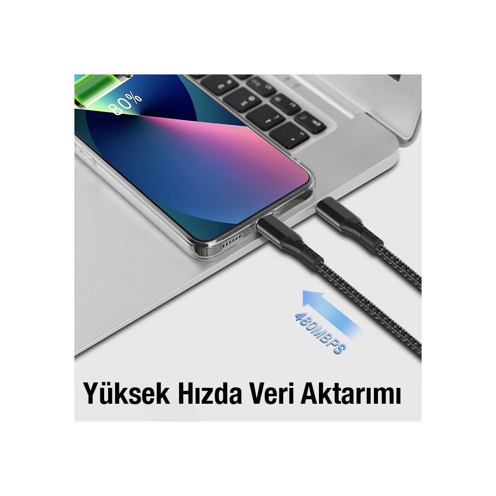 ALLY 1mt 27W Type-C To iPhone Lightning Süper Hızlı Data ve Şarj Kablo