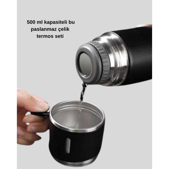 500 ml Paslanmaz Çelik Termos Seti – Sızdırmaz Vakumlu Isı Koruma Özel