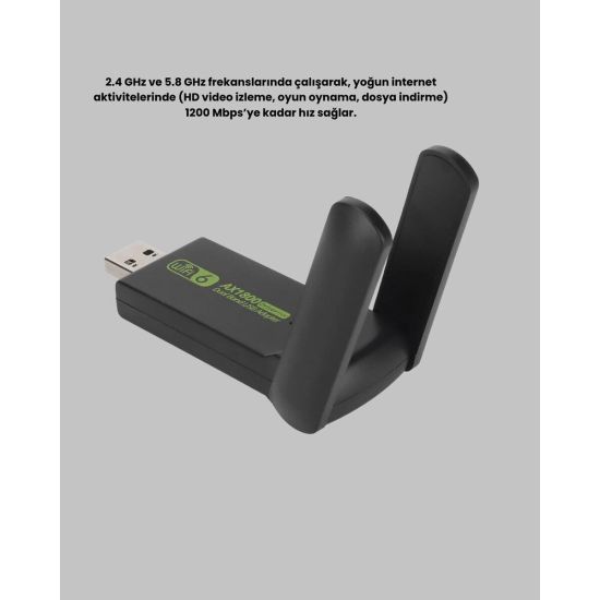 Ultratekno Dual Band WiFi Adaptör – 1200 Mbps USB 3.0 Çift Antenli Gen