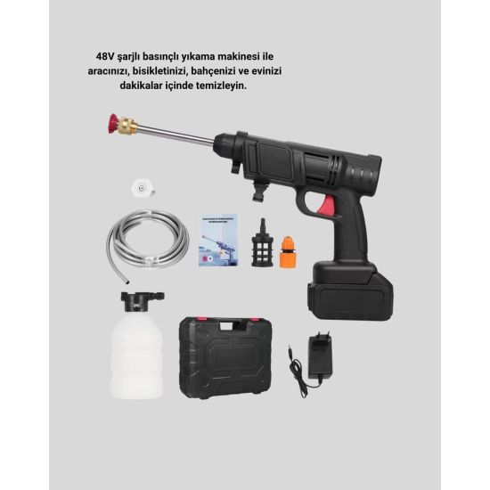 Kablosuz Basınçlı Yıkama Makinesi – 48V Güçlü Motor 2 Pil ve Köpük Haz