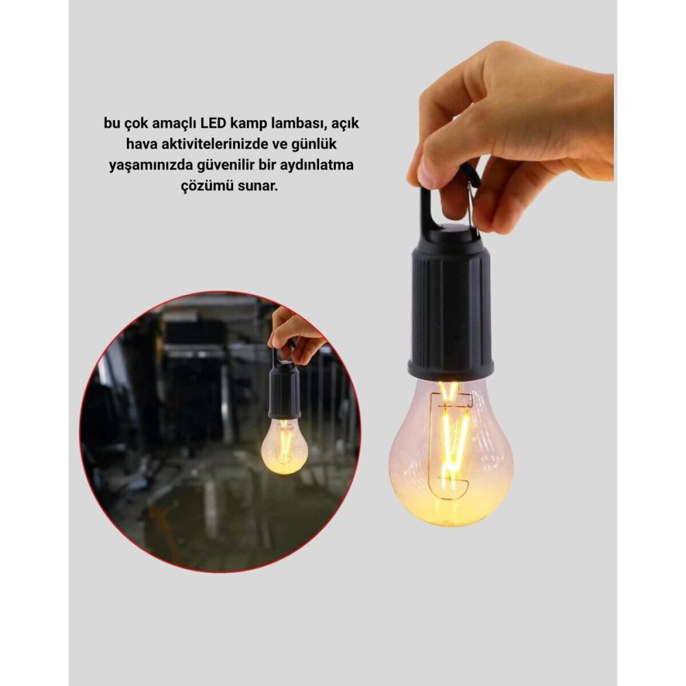 Taşınabilir Şarjlı LED Kamp Lambası – Type-C Girişli ve Kancalı Tasarı