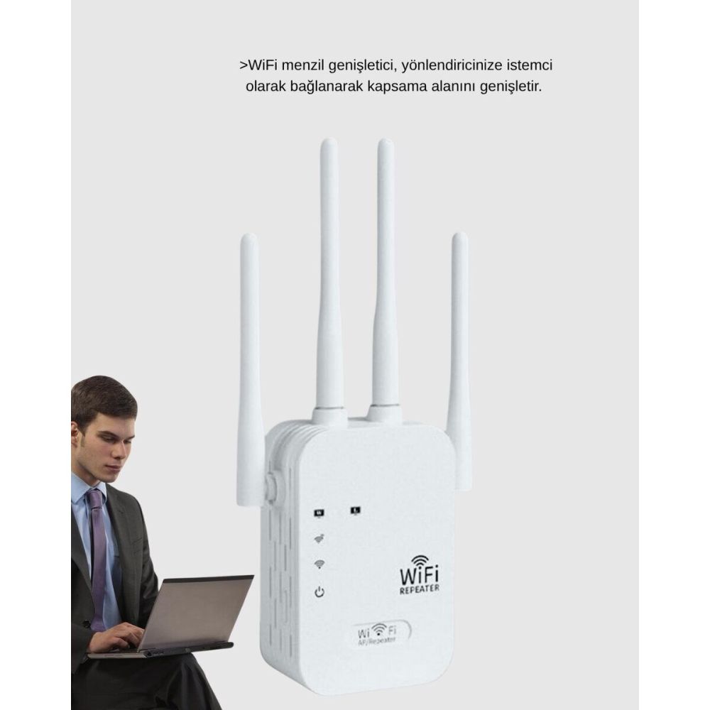 Antenli WiFi Repeater 300m2 Kapsama Alanı WPA3 Güvenlikli