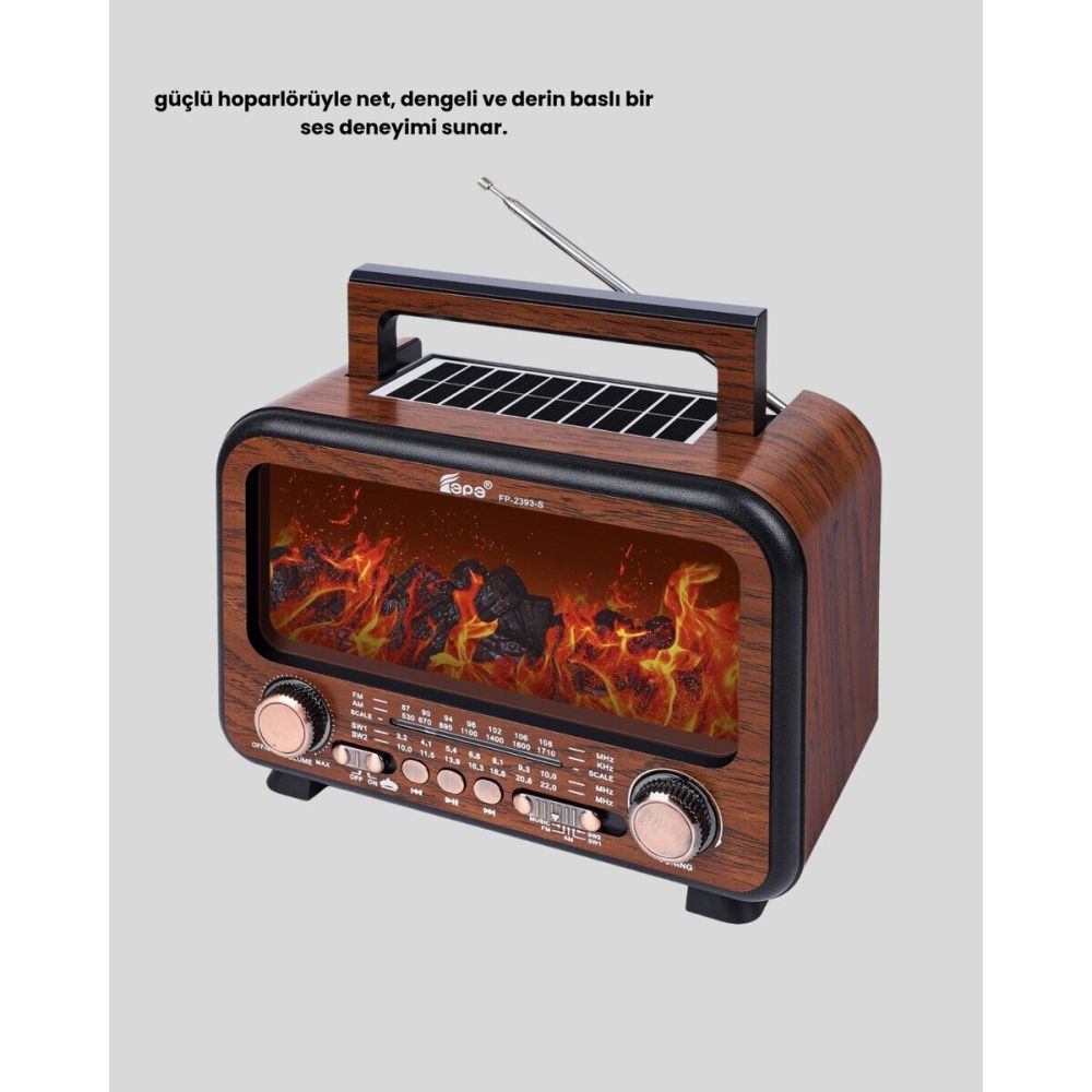 Şömine Efektli Bluetooth Hoparlör FM Radyo USB TF Kart Destekli Kablos