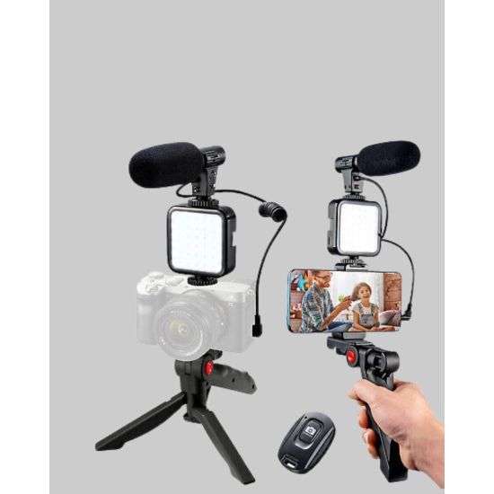 Video Çekim Kiti Tripod LED Işık Harici Mikrofon ve Bluetooth Kumanda 