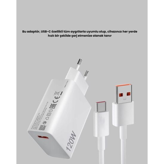 120W Ultra Hızlı Şarj Adaptörü USB-C Destekli Güçlü Şarj Teknolojisi