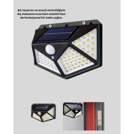 100 LED Solar Lamba Hareket Algılamalı Bahçe Duvar Dış Mekan Aydınlatm