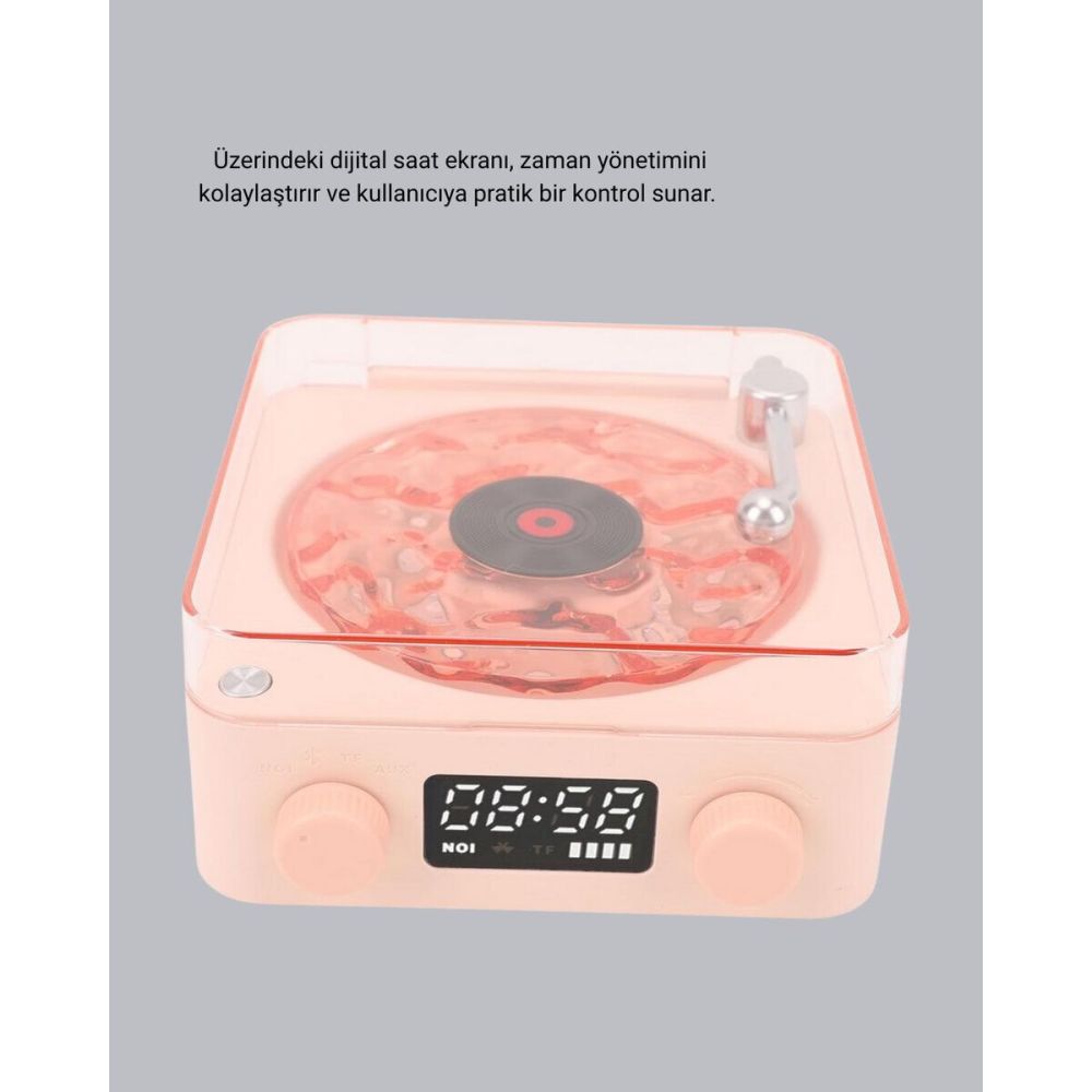 3-ü-1 Gece Işığı Bluetooth Hoparlör ve Dijital Saat Vintage Plak Çalar