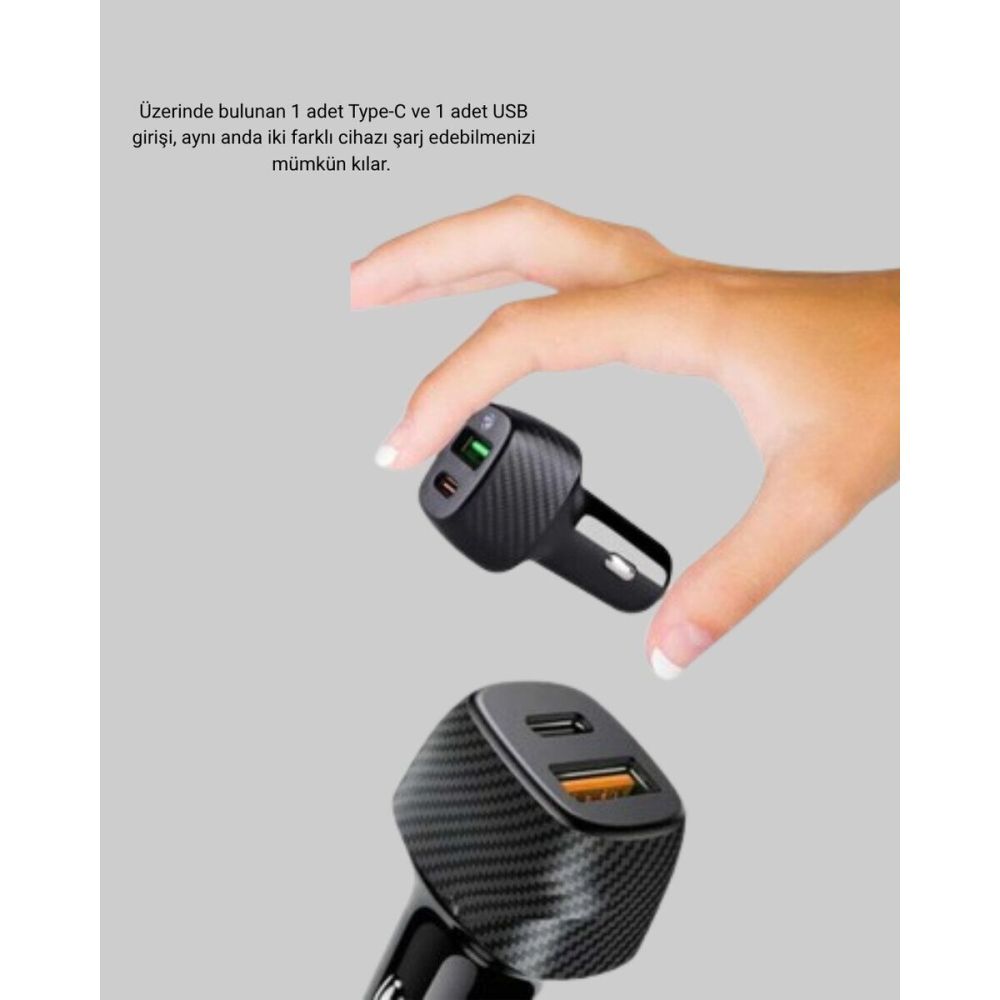 38W Araç Şarj Cihazı Type-C PD USB Hızlı Şarj Çift Port
