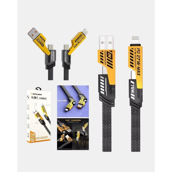 65W 4’ü 1 Arada Örgülü Hızlı Şarj Kablosu USB-C USB-A Çoklu Şarj Dayan