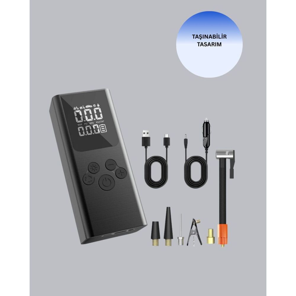 USB Şarjlı Taşınabilir Hava Kompresörü Dijital Ekranlı