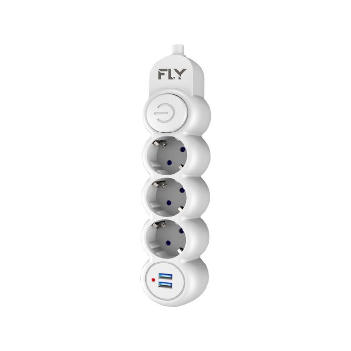 FLY 3393-01 3 Soket 2 USB Akım Korumalı Priz 2.1A Anahtarlı 2Mt Kablo 