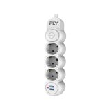 FLY 3393-01 3 Soket 2 USB Akım Korumalı Priz 2.1A Anahtarlı 2Mt Kablo 