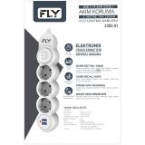 FLY 3393-01 3 Soket 2 USB Akım Korumalı Priz 2.1A Anahtarlı 2Mt Kablo 