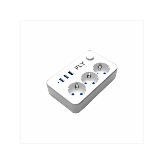 FLY 3406-01 3 Soket 3 USB Akım Korumalı Priz 2.1A Anahtarlı 2Mt Kablo 