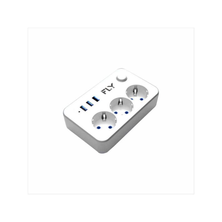 FLY 3406-01 3 Soket 3 USB Akım Korumalı Priz 2.1A Anahtarlı 2Mt Kablo 