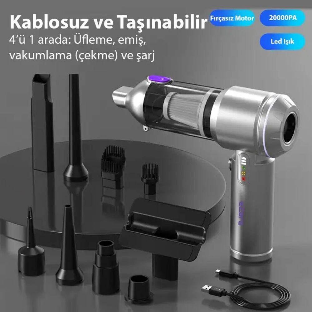 EZERE Vacpro 20000pa Güçlü Dijital Göstergeli Vakumlu Kablosuz Üflemel