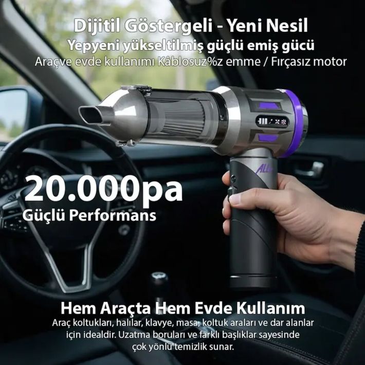 ALLY Powerjet Pro 20000pa Güçlü Portatif 3 Kademeli Tasinabilir Vakuml