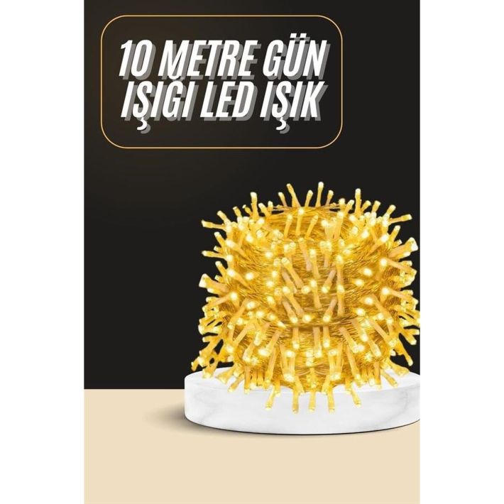 10 Metre Günışığı Led Işık Fişli Dekoratif Sarı Ton Aydınlatma 3 Modlu