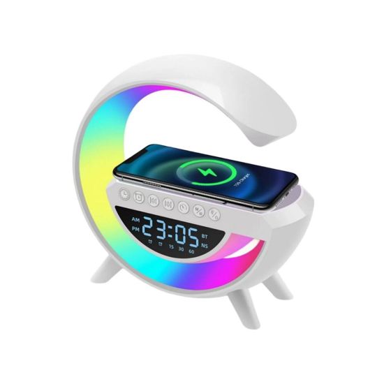 Kablosuz Şarjlı LED Işıklı Masa Saati Bluetooth Hoparlör Alarm Fonksiy