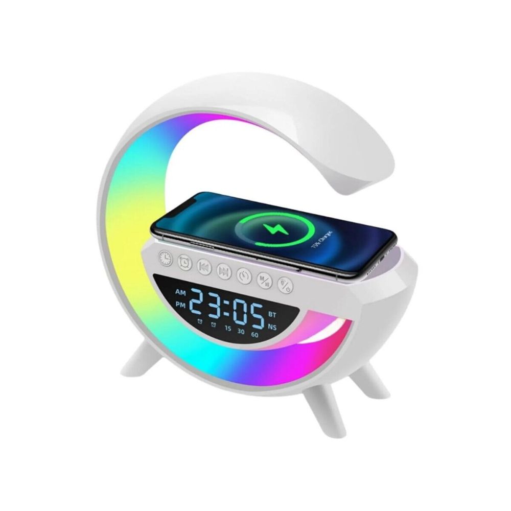 Kablosuz Şarjlı LED Işıklı Masa Saati Bluetooth Hoparlör Alarm Fonksiy