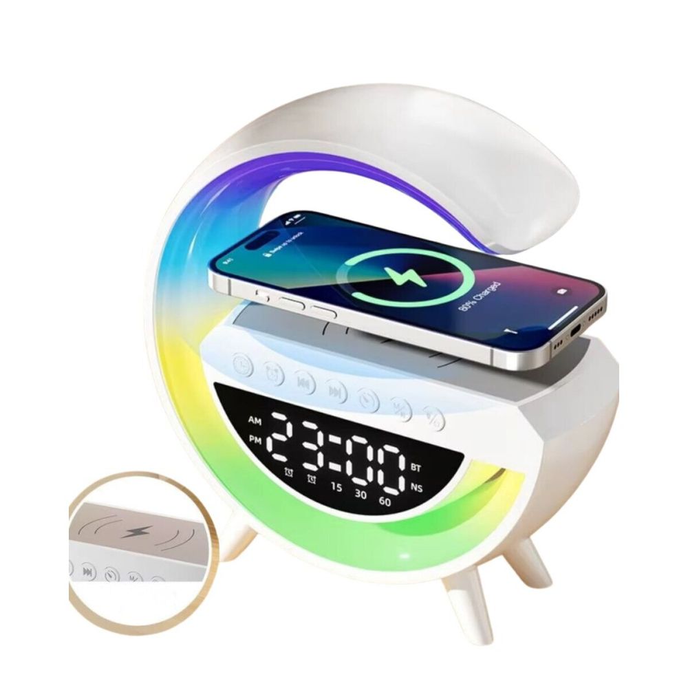 Kablosuz Şarjlı LED Işıklı Masa Saati Bluetooth Hoparlör Alarm Fonksiy