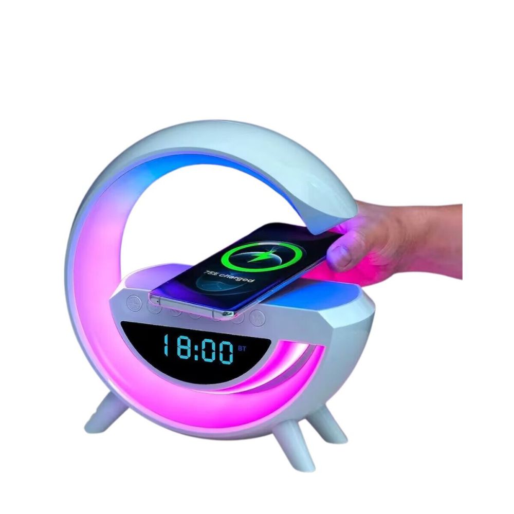 Kablosuz Şarjlı LED Işıklı Masa Saati Bluetooth Hoparlör Alarm Fonksiy