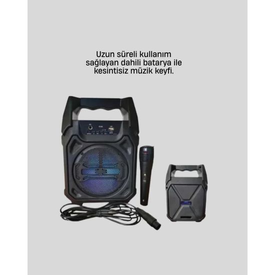 Taşınabilir 6.5” Bluetooth Hoparlör USB TF Kart Mikrofonlu Şarjlı Sist