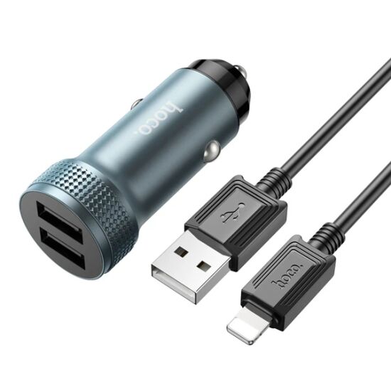 HOCO Z49 Çift USB Girişli Araç Şarj Başlık + USB To iPhone Lightning K