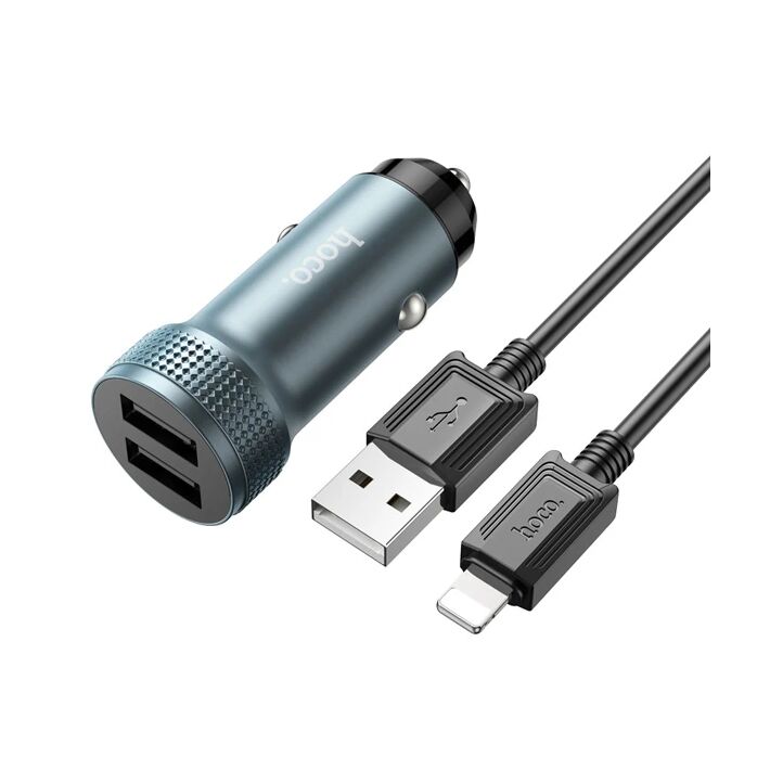 HOCO Z49 Çift USB Girişli Araç Şarj Başlık + USB To iPhone Lightning K